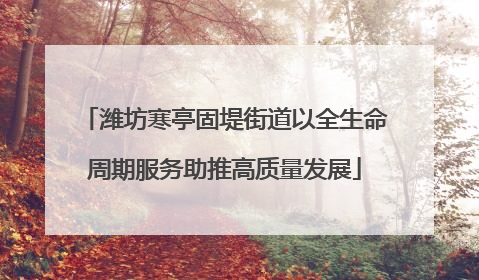 潍坊寒亭固堤街道以全生命周期服务助推高质量发展
